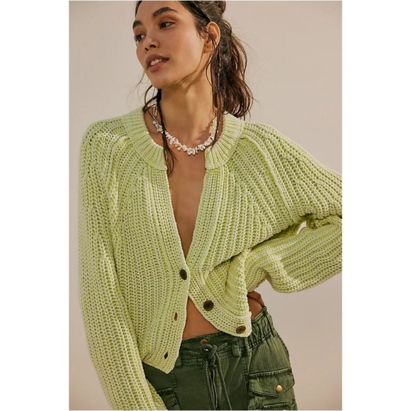 Free People Sweaters - Free People Sweet Nothings Cardi Lime Glow Nwot